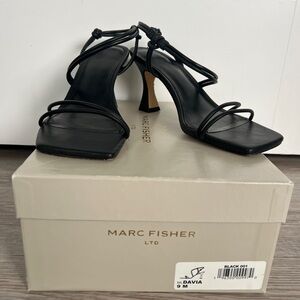 Marc Fisher Women's Black Strappy Heels - Davia Sandal - square toe